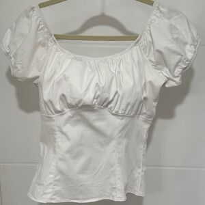 Pinup Couture Size XL White Puff Sleeve Square Neck Blouse Shirt, Vintage, Retro